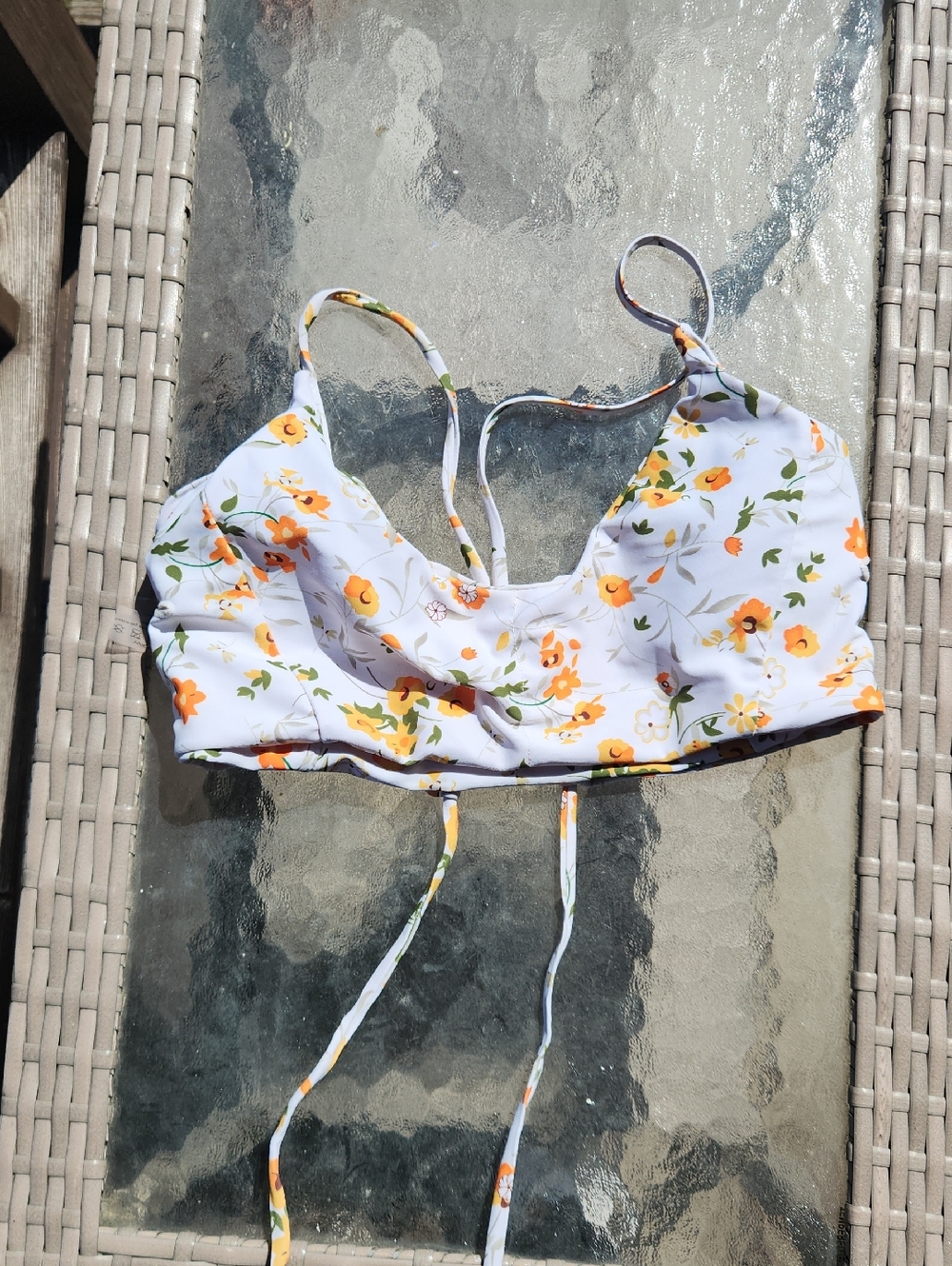 White Floral Bikini Top with Orange Yellow Flowers